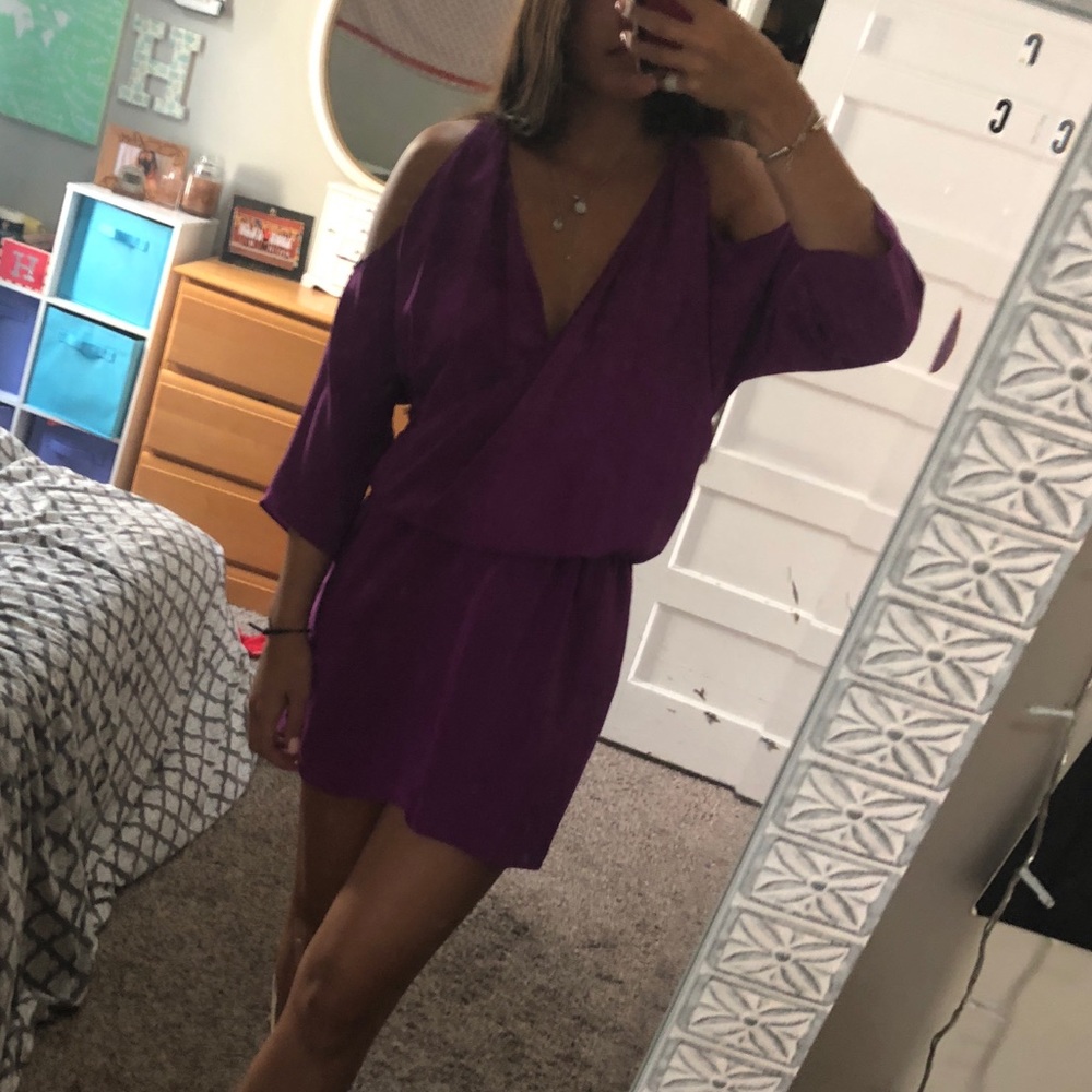 Amanda Upichard cold shoulder purple silk dress